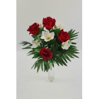 Букет Бархатные Розы и Лилии 12 голов, 5 листочков, h=47 см. (Б1204)