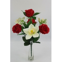 Букет роза+орхидея, 7 голов+3 ветки с добавками. Н=44 см. (Б2457)